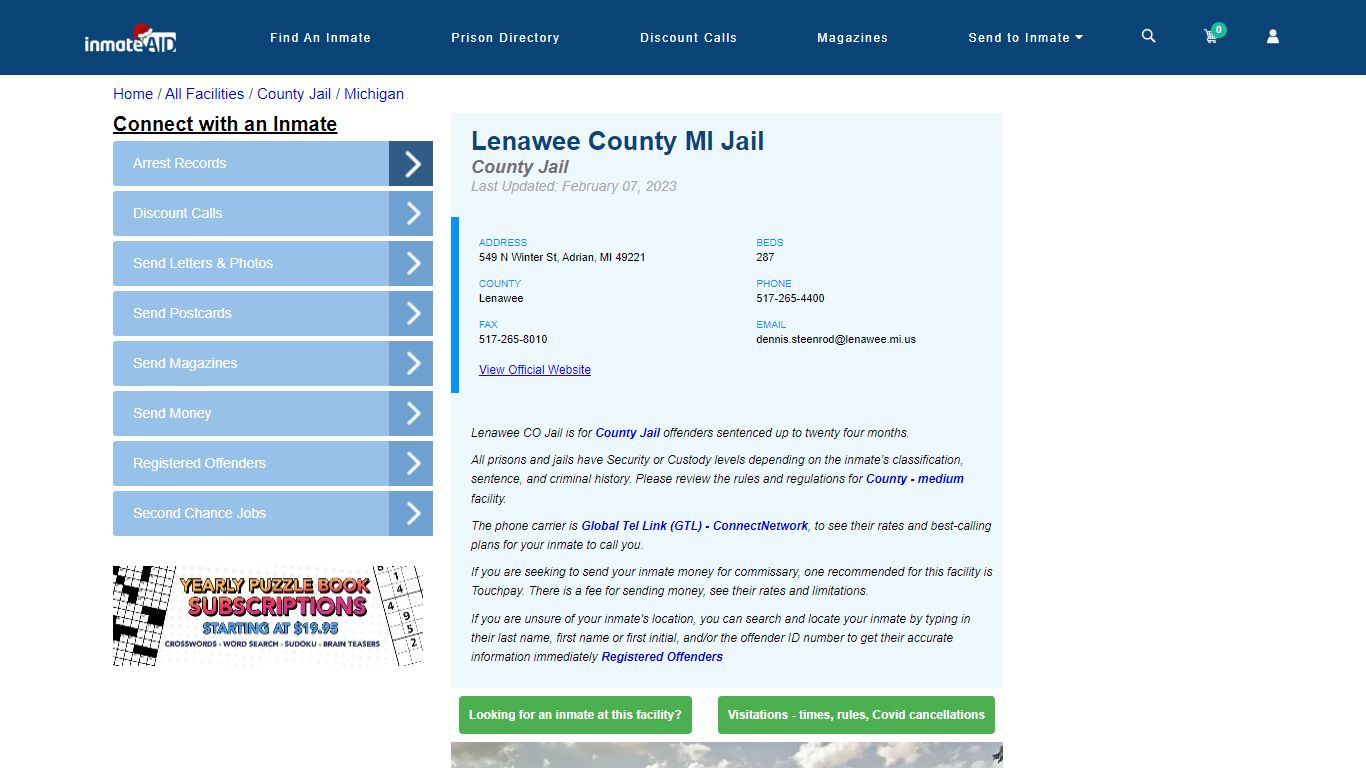 Lenawee County MI Jail - Inmate Locator - Adrian, MI