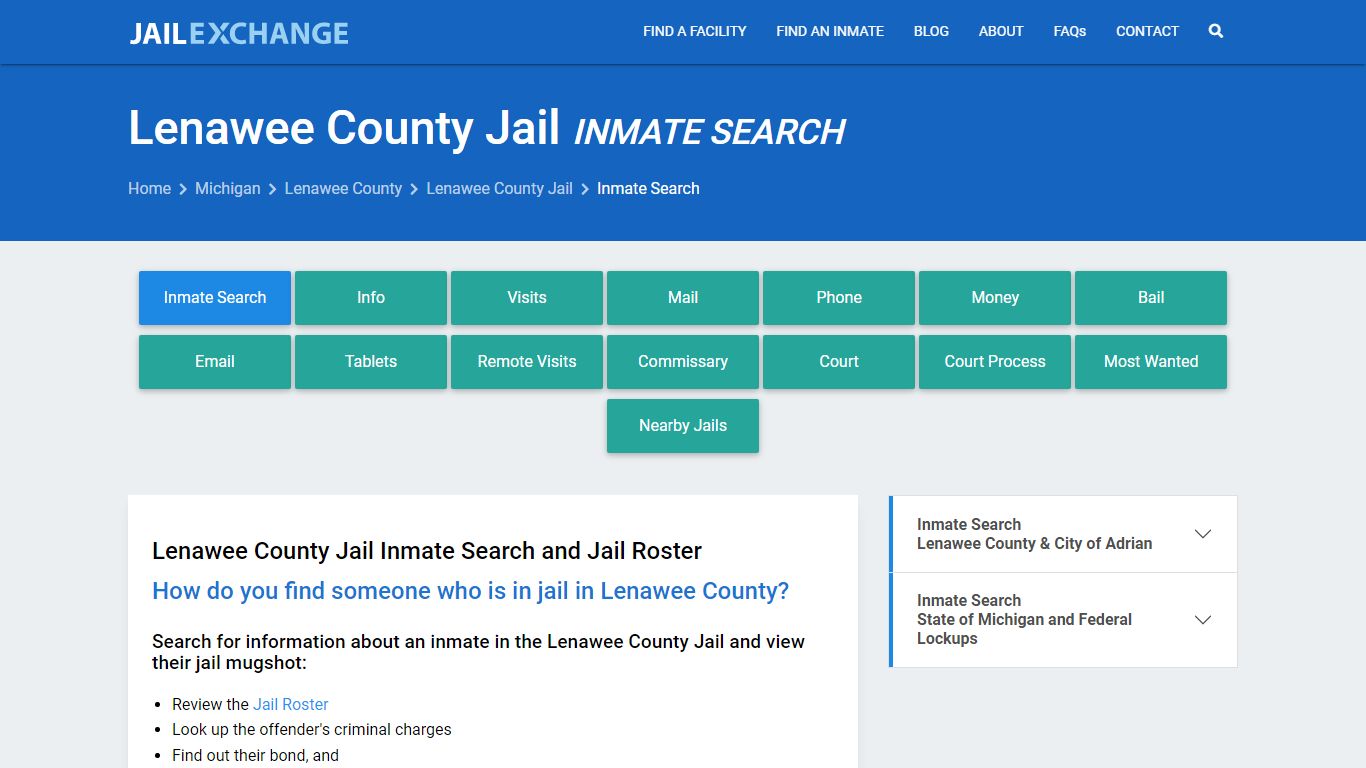 Lenawee County Jail Inmate Search - Jail Exchange